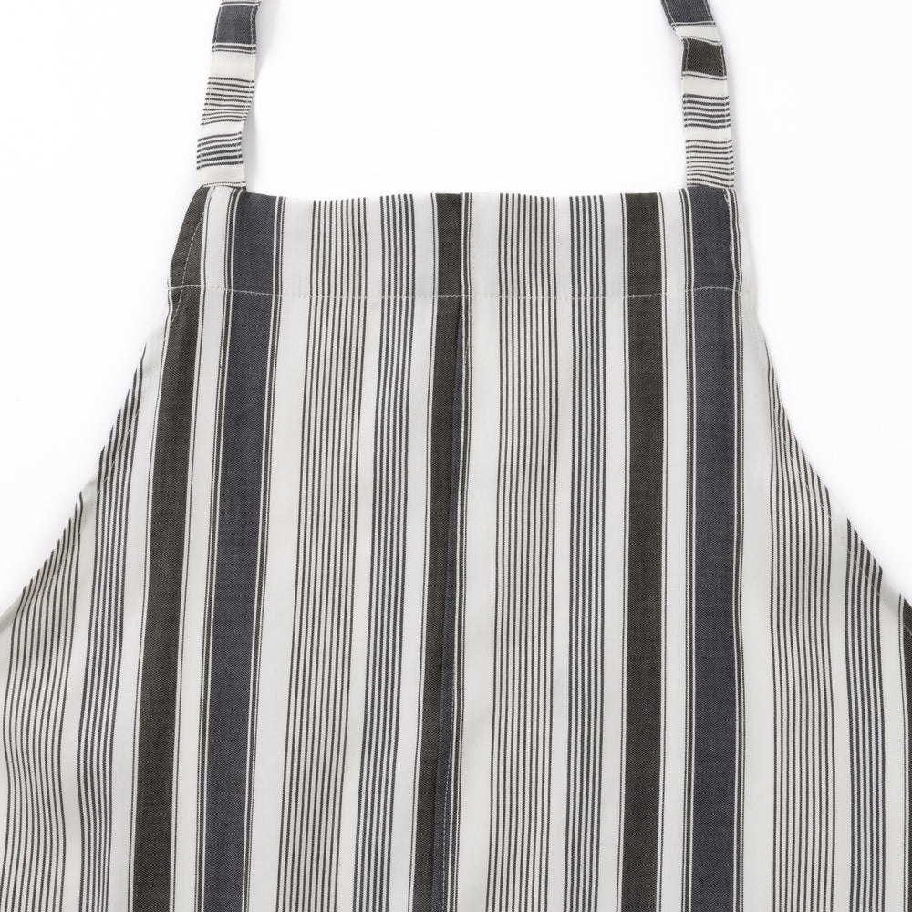 綿麻マルチストライプエプロン ブラック