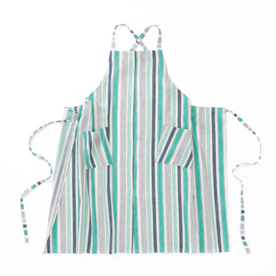 綿麻マルチストライプエプロン グリーン