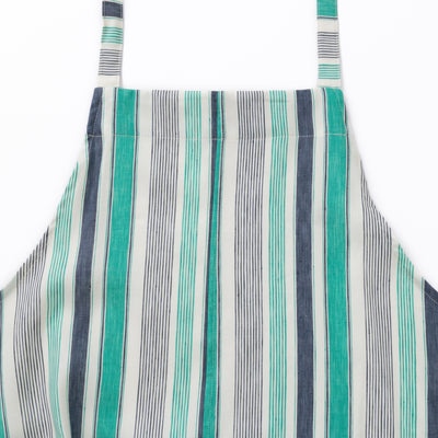 綿麻マルチストライプエプロン グリーン