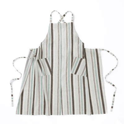 綿麻マルチストライプエプロン ウグイス