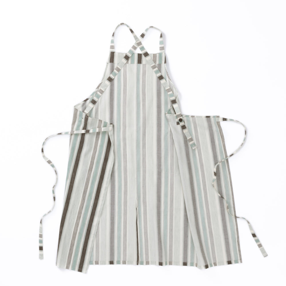綿麻マルチストライプエプロン ウグイス