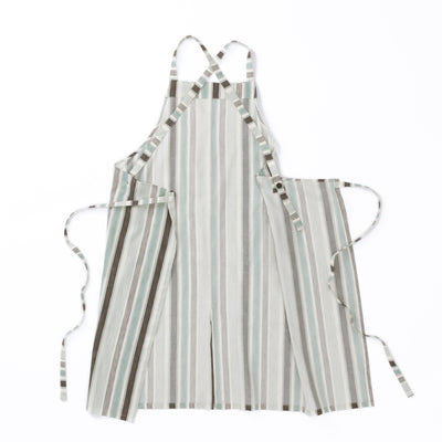綿麻マルチストライプエプロン ウグイス