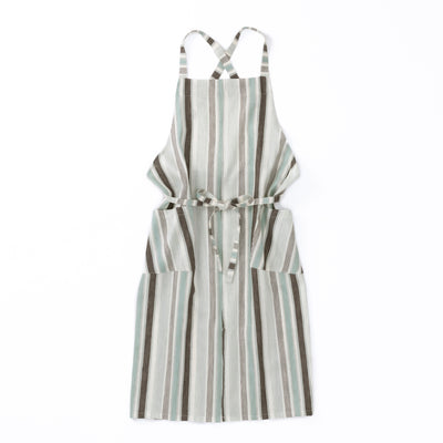 綿麻マルチストライプエプロン ウグイス