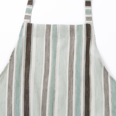 綿麻マルチストライプエプロン ウグイス
